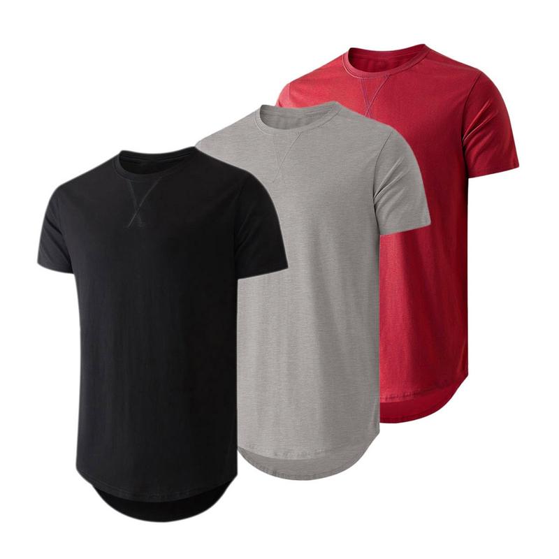 Mens 3 Pack Cotton Hipster Hip Hop Longline Crewneck T-Shirt,Menswear Casual Tshirt Tops,TikTokShopfalldealsforyou