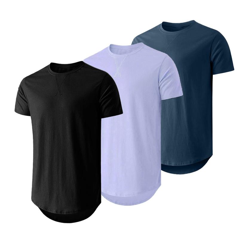 Mens 3 Pack Cotton Hipster Hip Hop Longline Crewneck T-Shirt,Menswear Casual Tshirt Tops,TikTokShopfalldealsforyou