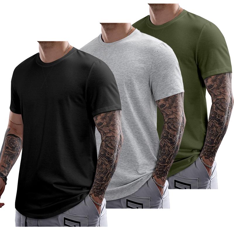 Mens 3 Pack Cotton Hipster Hip Hop Longline Crewneck T-Shirt,Menswear Casual Tshirt Tops,TikTokShopfalldealsforyou