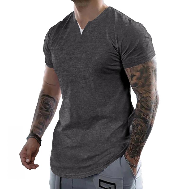 Mens Casual Muscle Slim Fitted T Shirt Short Sleeve V-Neck Soft Tee Shirt,Gym Workout Athletic Menswear Tops,Men's clothing for Daily Wear,Fashion Outfits 2025