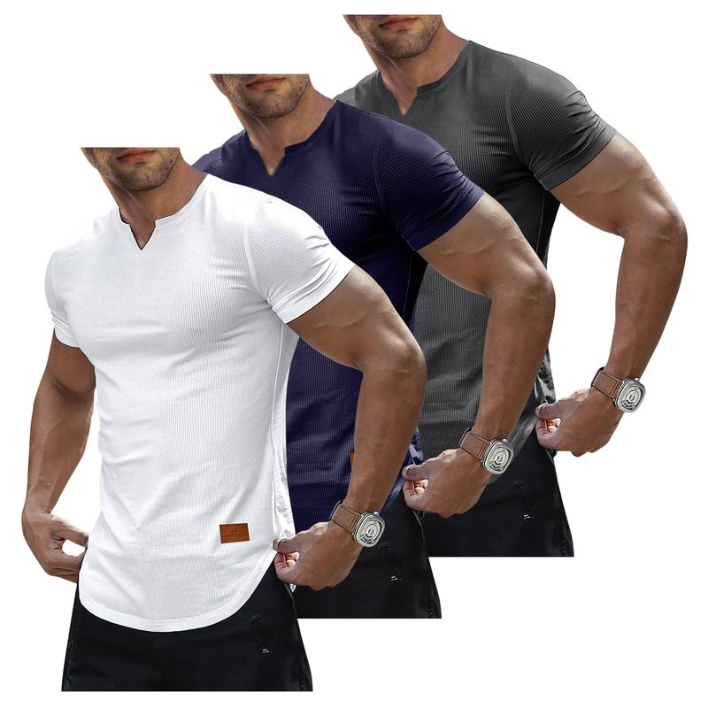 Men's Plain Muscle Slim Fitted T Shirt Polyester V-Neck Longline Shirt Gym Workout Athletic Tee Shirts Menswear Casual Tops,Short Sleeve T-Shirt for Daily Outdoor Wear,Men's Streetwear Outfits