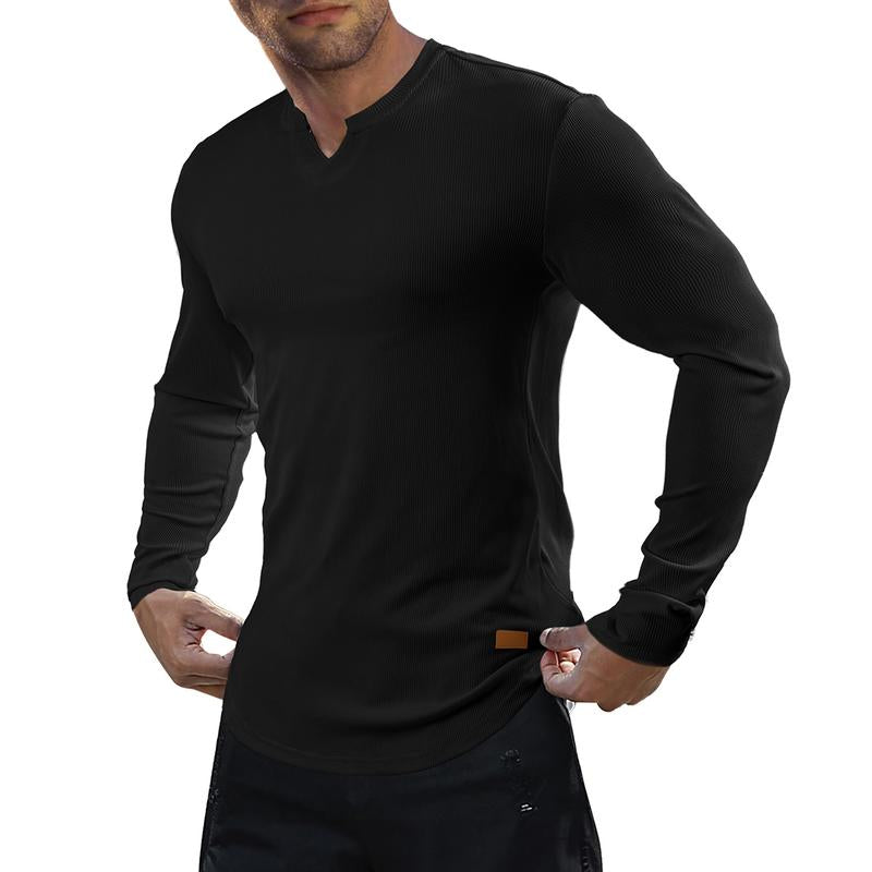 Men's Plain Casual Muscle Shirts for Men Slim Fitted T Shirt V-Neck Longline Ribbed Tees Shirts Long Sleeve Gym Workout Athletic Menswear Tops,Men's clothing for Daily Wear,Fashion Outfits 2025