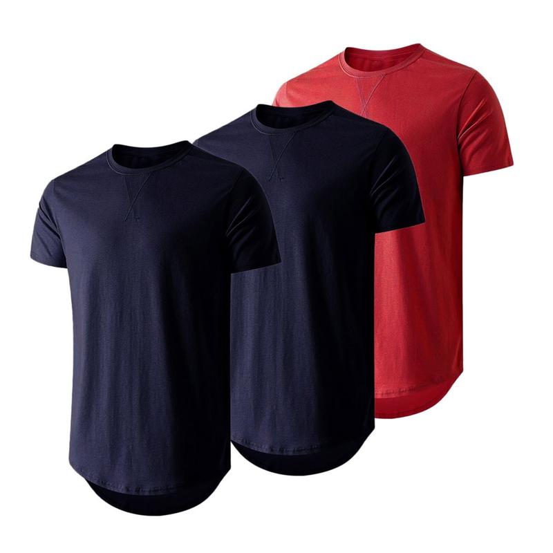 Mens 3 Pack Cotton Hipster Hip Hop Longline Crewneck T-Shirt,Menswear Casual Tshirt Tops,TikTokShopfalldealsforyou