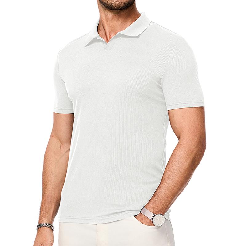 Men's Muscle V Neck Polo Shirts Casual Short Sleeve Slim Fit Ribbed Golf T Shirt Athletic Tee 
