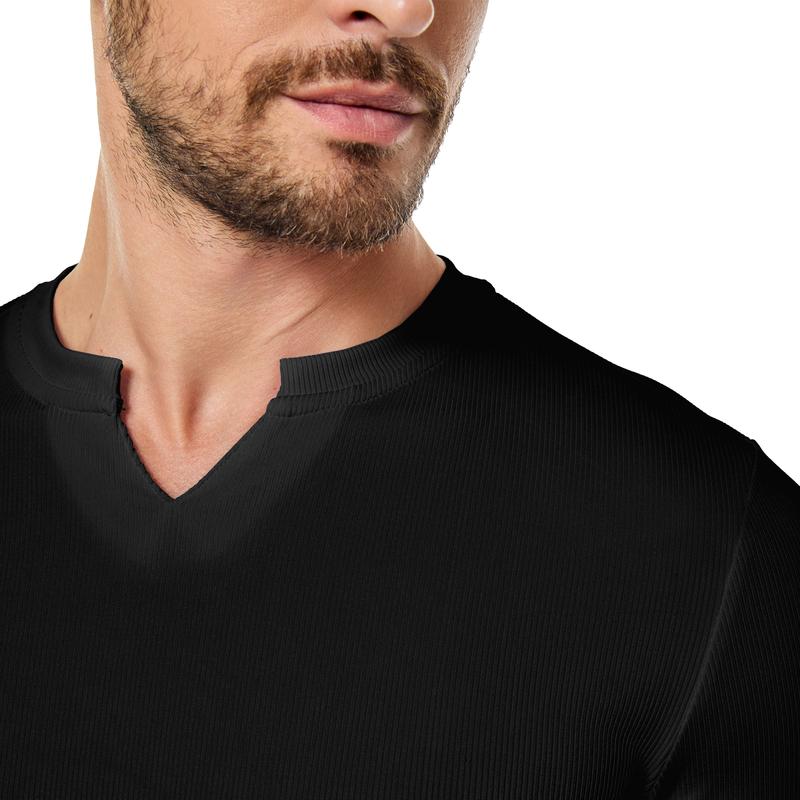 Men's Plain Casual Muscle Shirts for Men Slim Fitted T Shirt V-Neck Longline Ribbed Tees Shirts Long Sleeve Gym Workout Athletic Menswear Tops,Men's clothing for Daily Wear,Fashion Outfits 2025