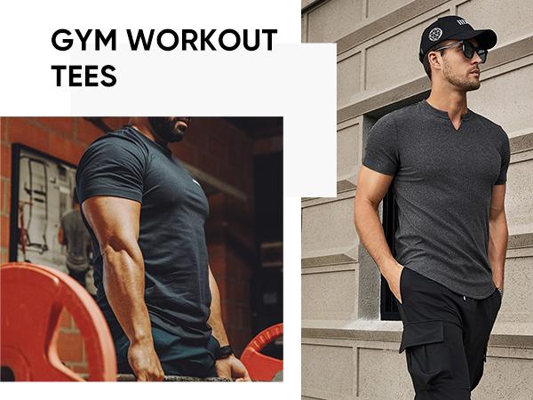 Men's Plain Muscle Slim Fitted T Shirt Polyester V-Neck Longline Shirt Gym Workout Athletic Tee Shirts Menswear Casual Tops,Short Sleeve T-Shirt for Daily Outdoor Wear,Men's Streetwear Outfits