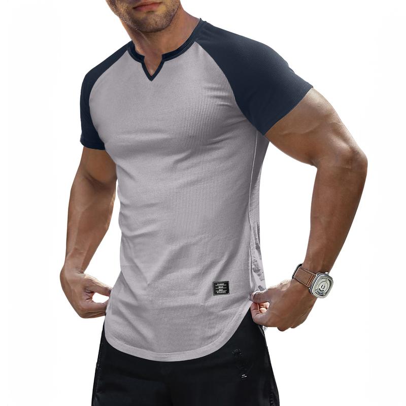 Mens Muscle Slim T Shirt V-Neck Longline Henley Shirt Gym Workout Athletic Tee Shirts, men gifts 