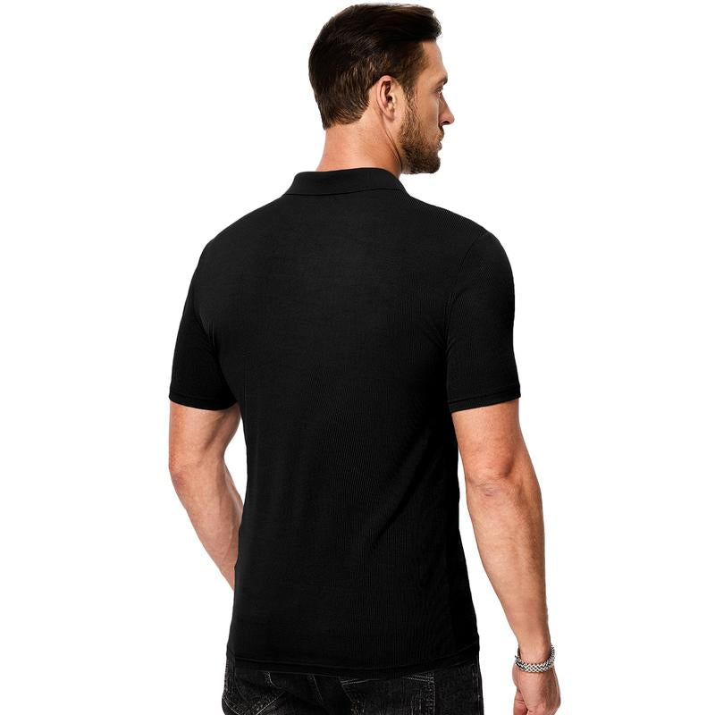 Men's Muscle V Neck Polo Shirts Casual Short Sleeve Slim Fit Ribbed Golf T Shirt Athletic Tee 