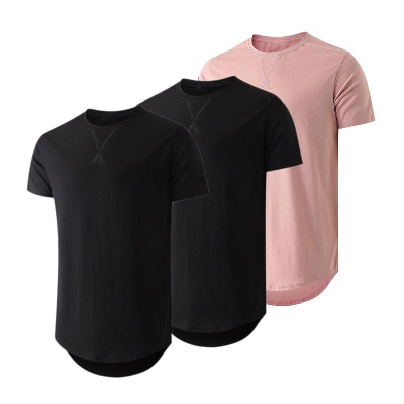 Mens 3 Pack Cotton Hipster Hip Hop Longline Crewneck T-Shirt,Menswear Casual Tshirt Tops,TikTokShopfalldealsforyou