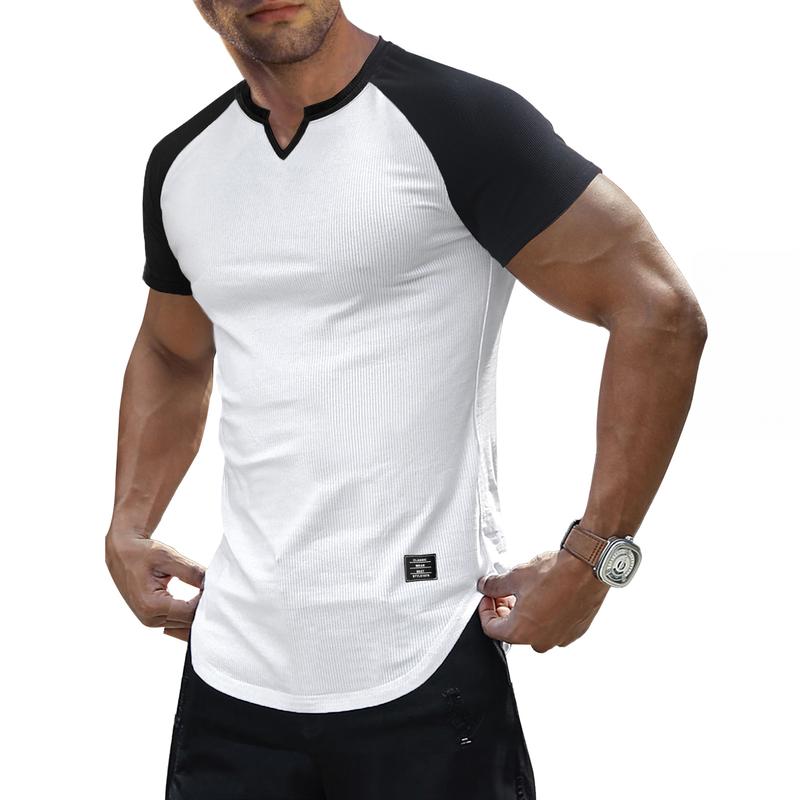 Mens Muscle Slim T Shirt V-Neck Longline Henley Shirt Gym Workout Athletic Tee Shirts, men gifts 