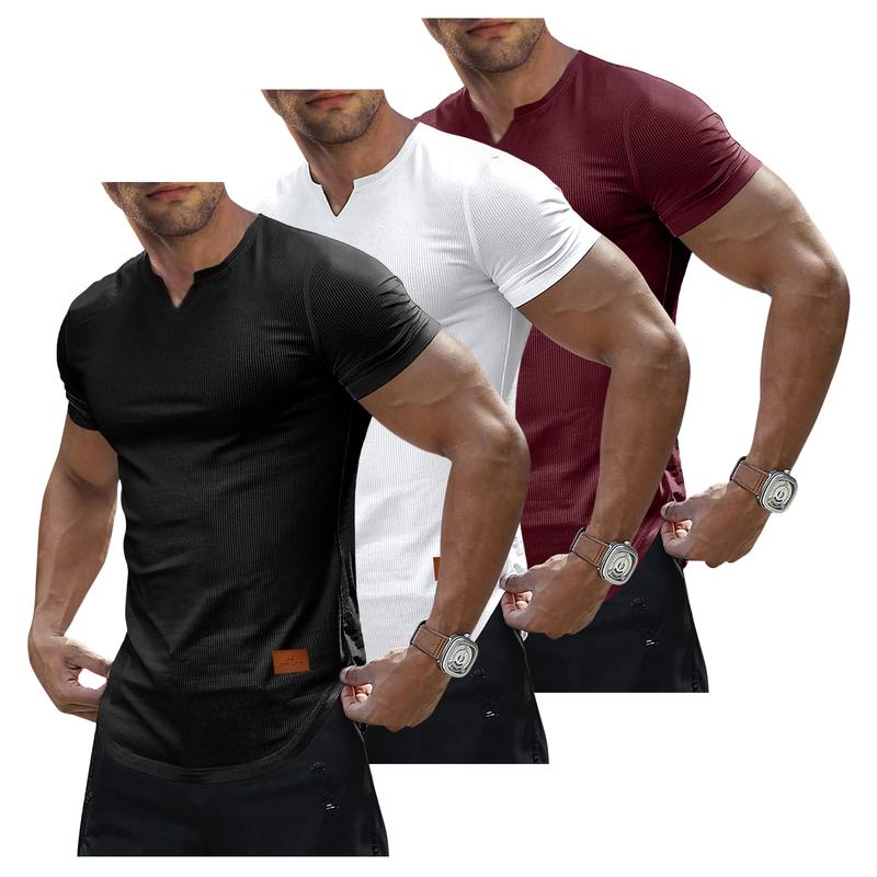 Men's Plain Muscle Slim Fitted T Shirt Polyester V-Neck Longline Shirt Gym Workout Athletic Tee Shirts Menswear Casual Tops,Short Sleeve T-Shirt for Daily Outdoor Wear,Men's Streetwear Outfits