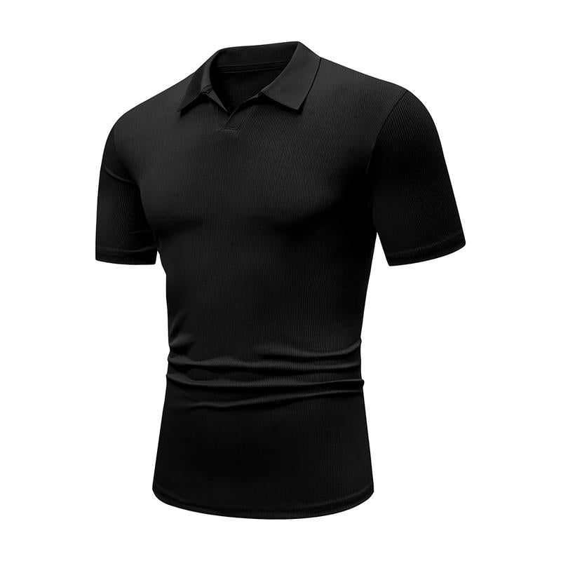 Men's Muscle V Neck Polo Shirts Casual Short Sleeve Slim Fit Ribbed Golf T Shirt Athletic Tee 