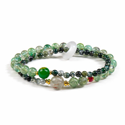 Five Elements Crystal Bracelet – Natural Strawberry Quartz & Agate Wealth & Energy Balance Gift Set