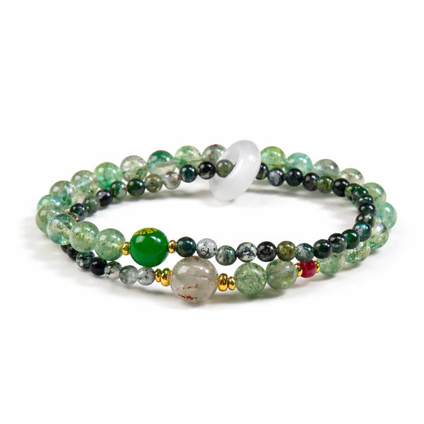 Five Elements Crystal Bracelet – Natural Strawberry Quartz & Agate Wealth & Energy Balance Gift Set