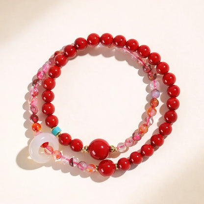 Five Elements Crystal Bracelet – Natural Strawberry Quartz & Agate Wealth & Energy Balance Gift Set